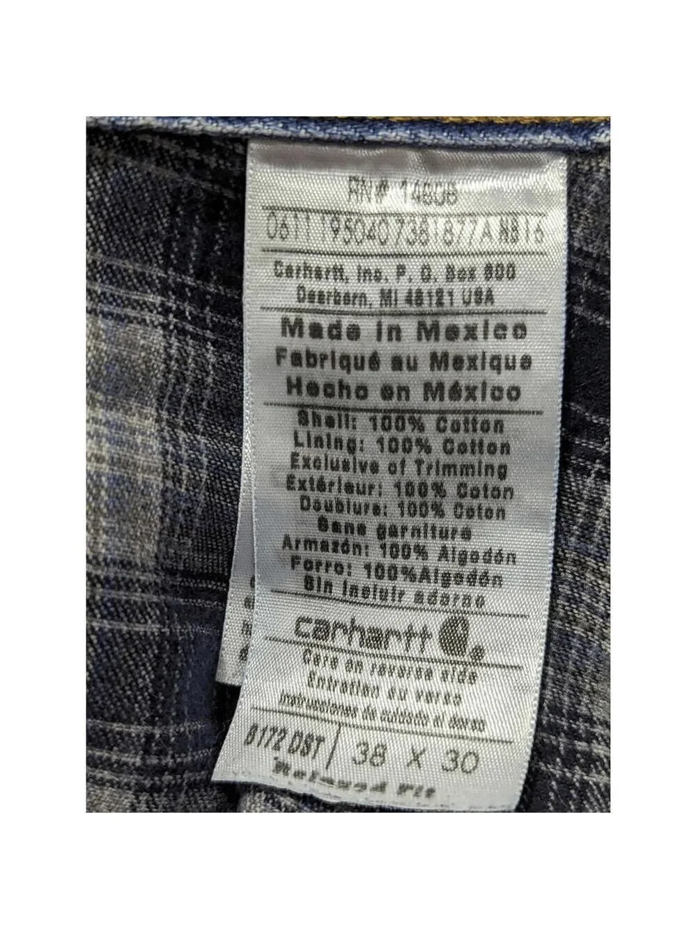 Carhartt Men's Blue Wash Mid-Rise Flannel Lined Jeans Size 38/30
